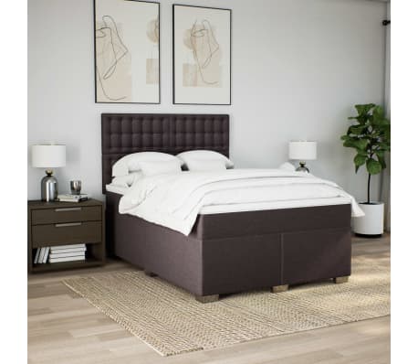 vidaXL Boxspring met matras stof donkerbruin 160x200 cm