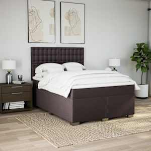 vidaXL Boxspring met matras stof donkerbruin 160x200 cm