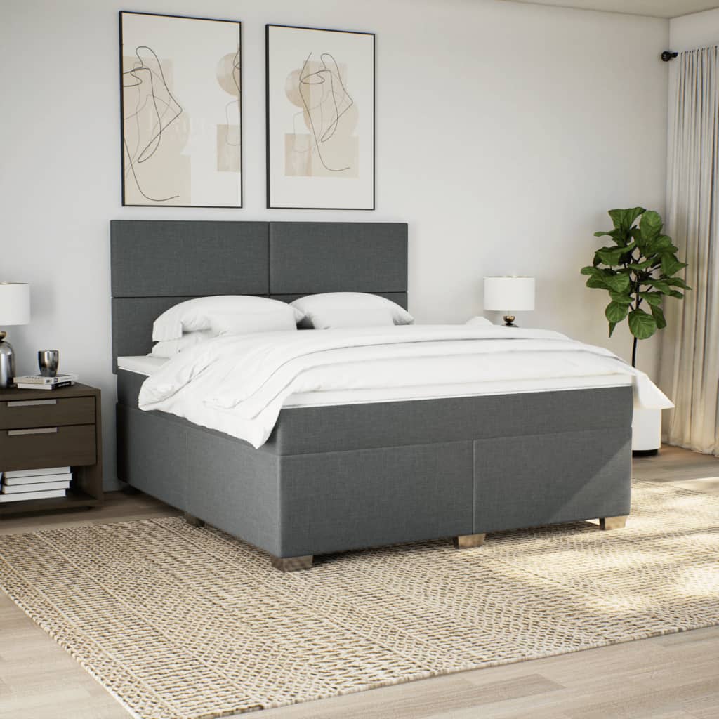 vidaXL Boxspring met matras stof donkergrijs 180x200 cm afbeelding
