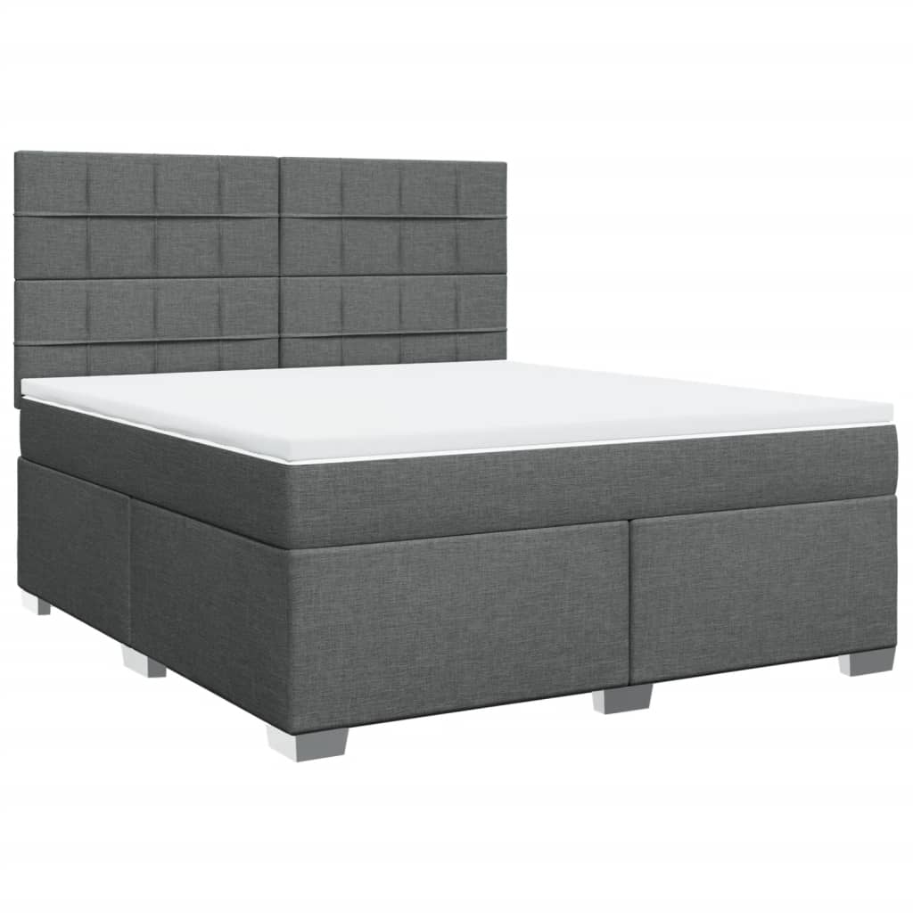 vidaXL Pat box spring cu saltea, gri închis, 180x200 cm, textil