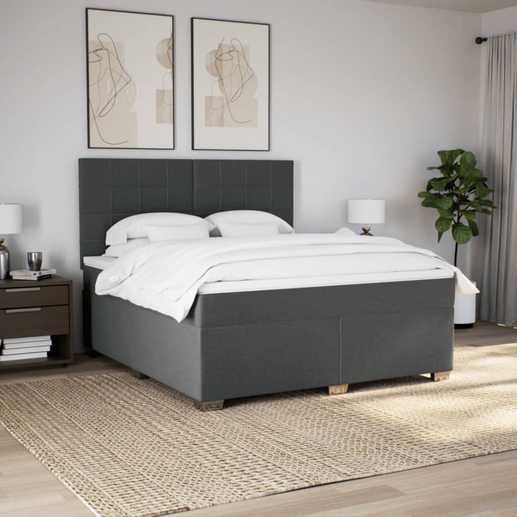 vidaXL Boxspring met matras stof donkergrijs 180x200 cm afbeelding