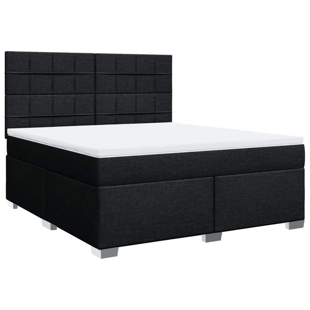 vidaXL Pat box spring cu saltea, negru, 180x200 cm, catifea