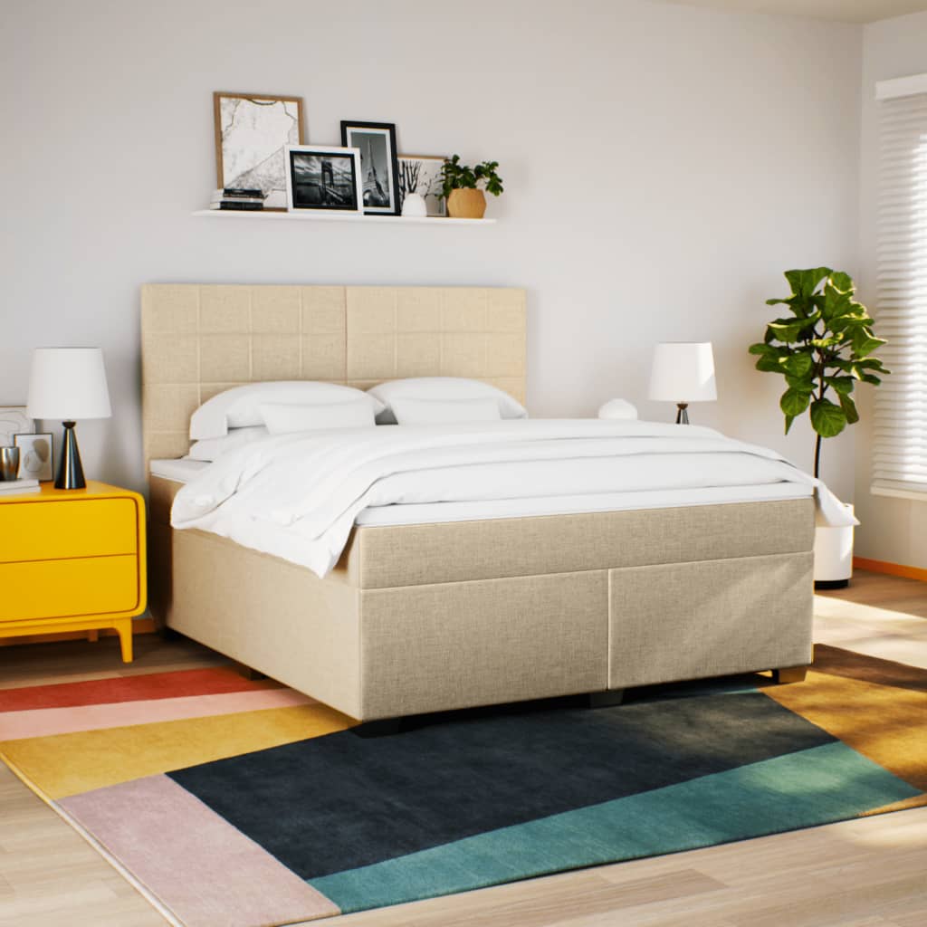 vidaXL Boxspring met matras stof crèmekleurig 180x200 cm afbeelding