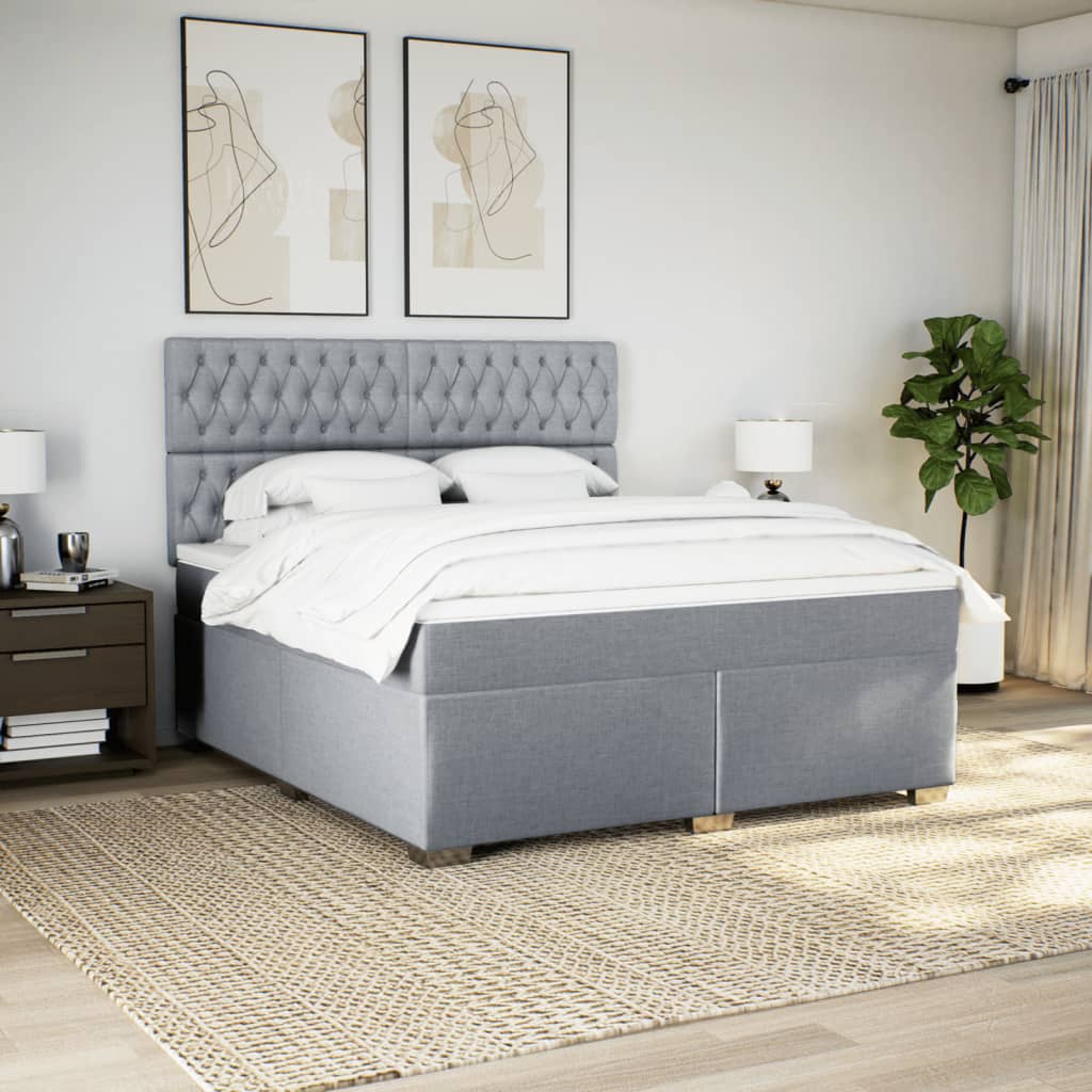 vidaXL Boxspring met matras stof lichtgrijs 180x200 cm afbeelding