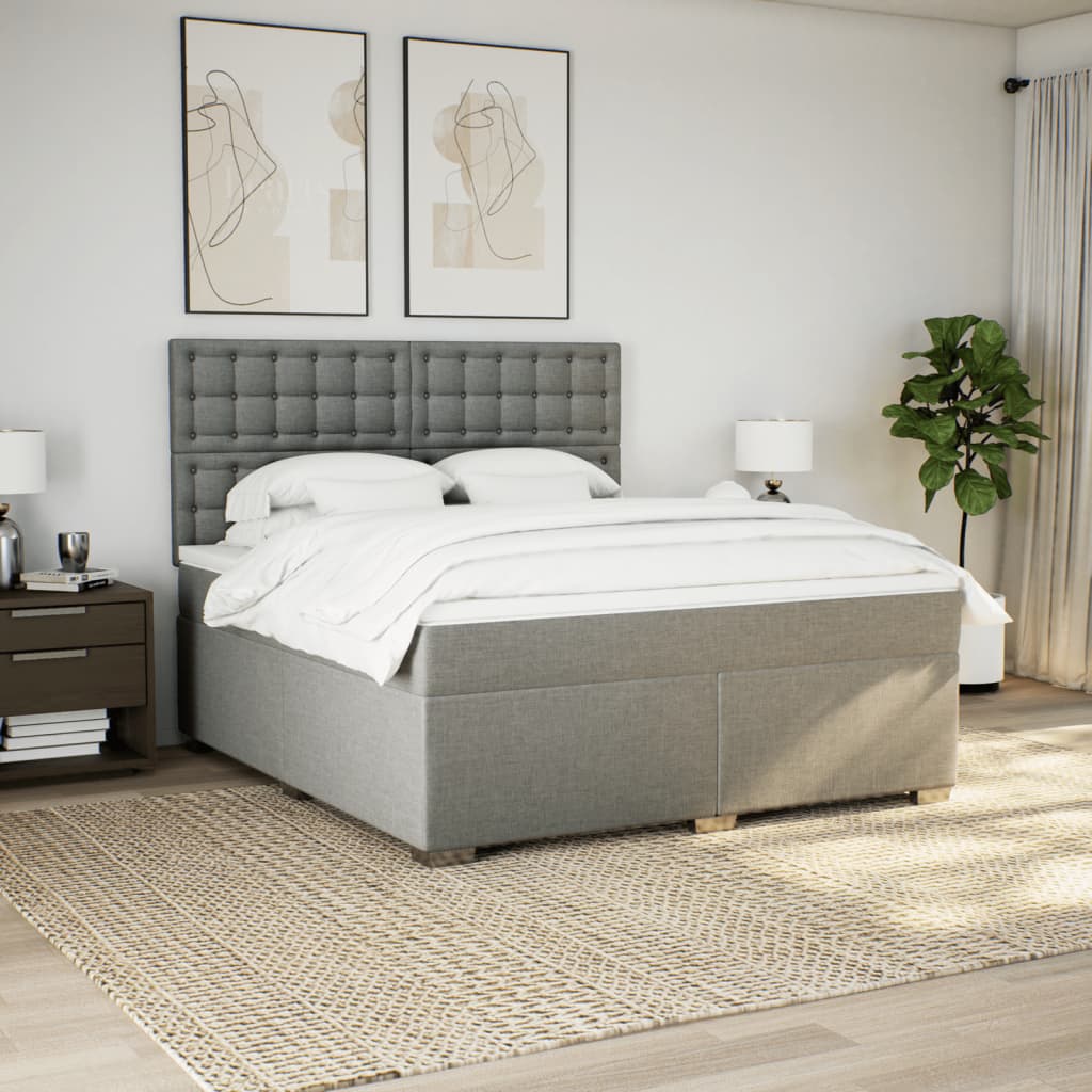vidaXL Boxspring met matras stof lichtgrijs 180x200 cm afbeelding