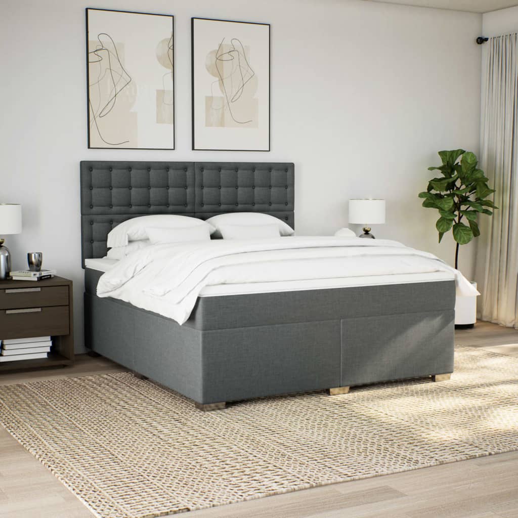 vidaXL Boxspring met matras stof donkergrijs 180x200 cm grijs, foto 2