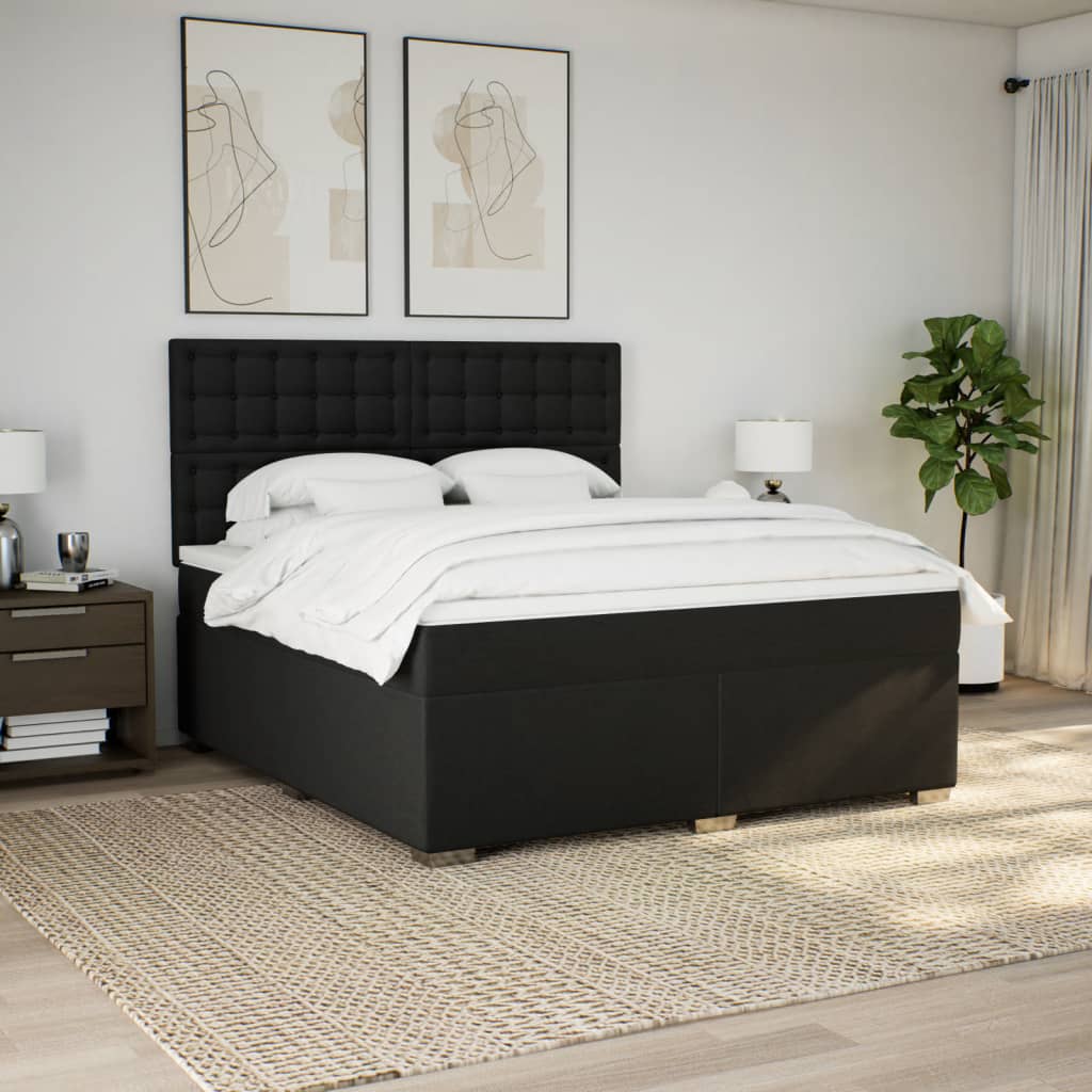 vidaXL Boxspring met matras stof zwart 180x200 cm afbeelding