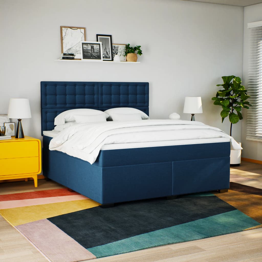 vidaXL Boxspring met matras stof blauw 180x200 cm afbeelding