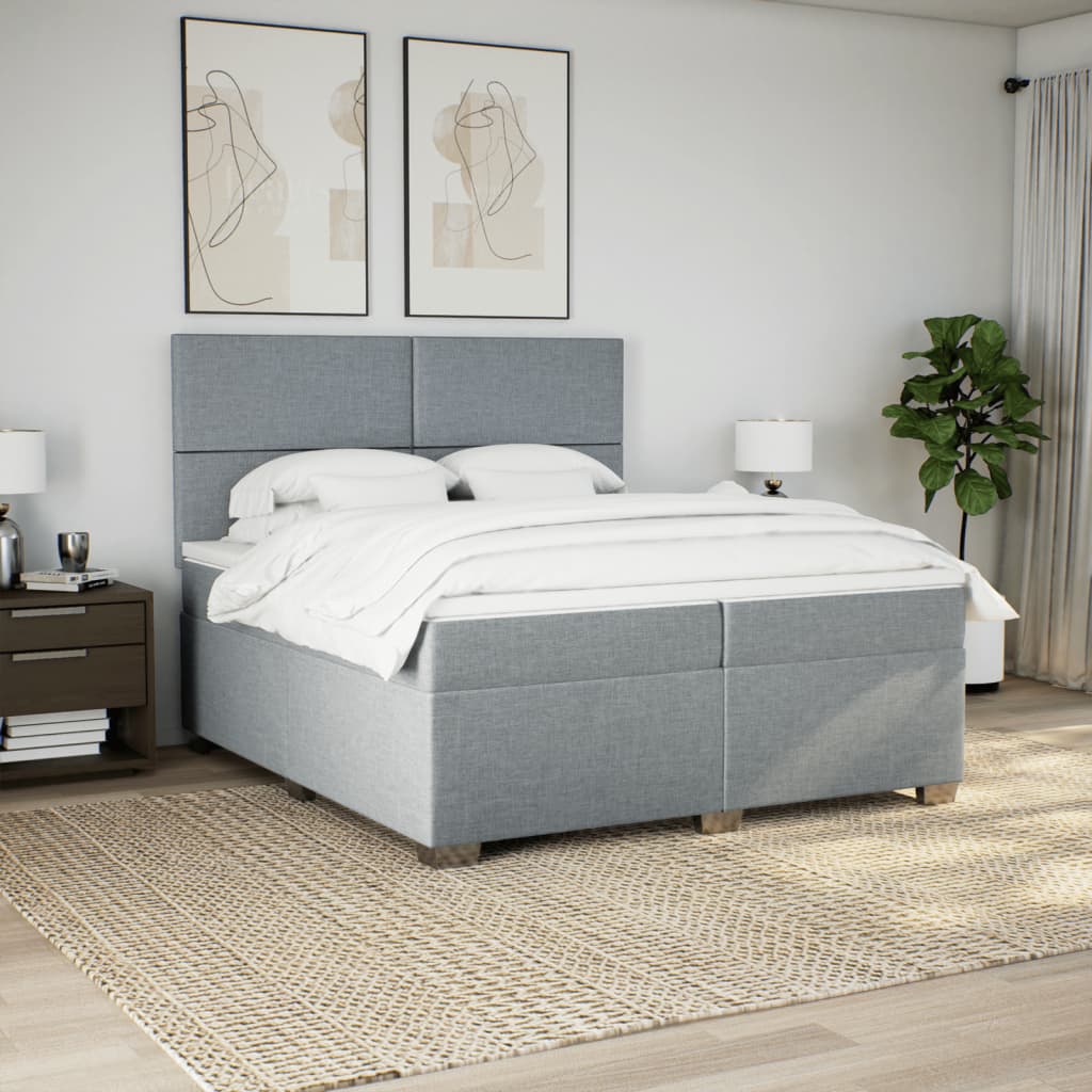 vidaXL Boxspring met matras stof lichtgrijs 200x200 cm afbeelding