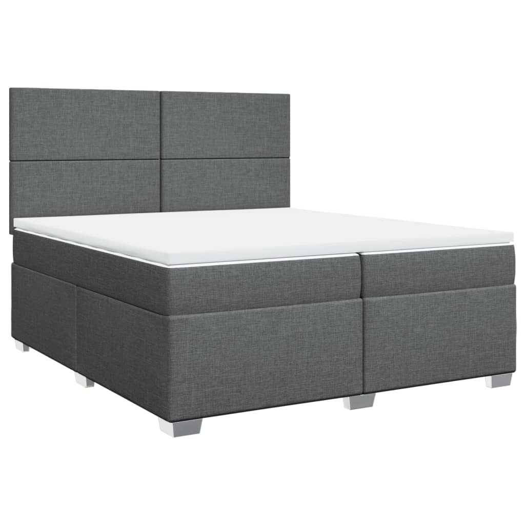 vidaXL Pat box spring cu saltea, gri închis, 200x200 cm, textil