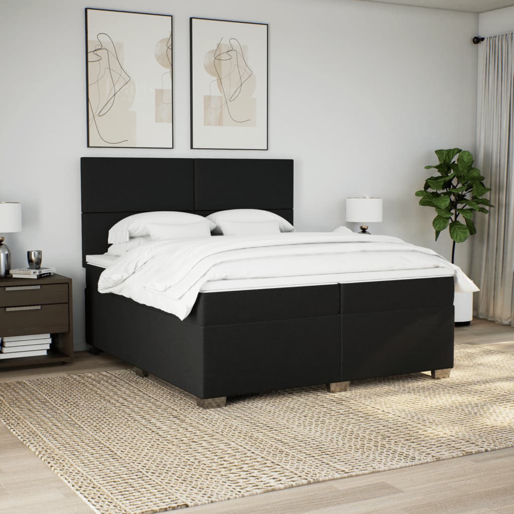 vidaXL Boxspring met matras stof zwart 200x200 cm, foto 2