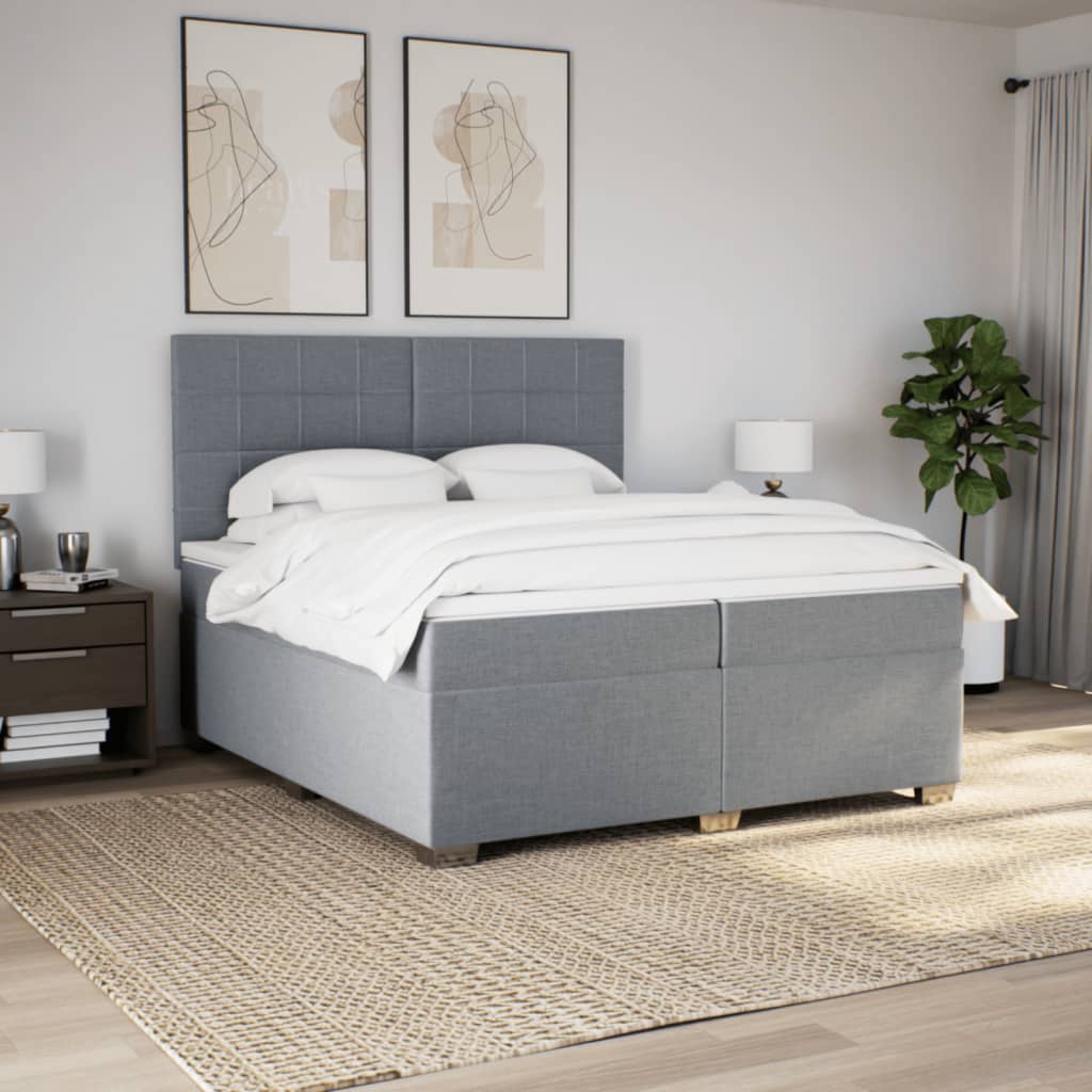 vidaXL Boxspring met matras stof lichtgrijs 200x200 cm afbeelding