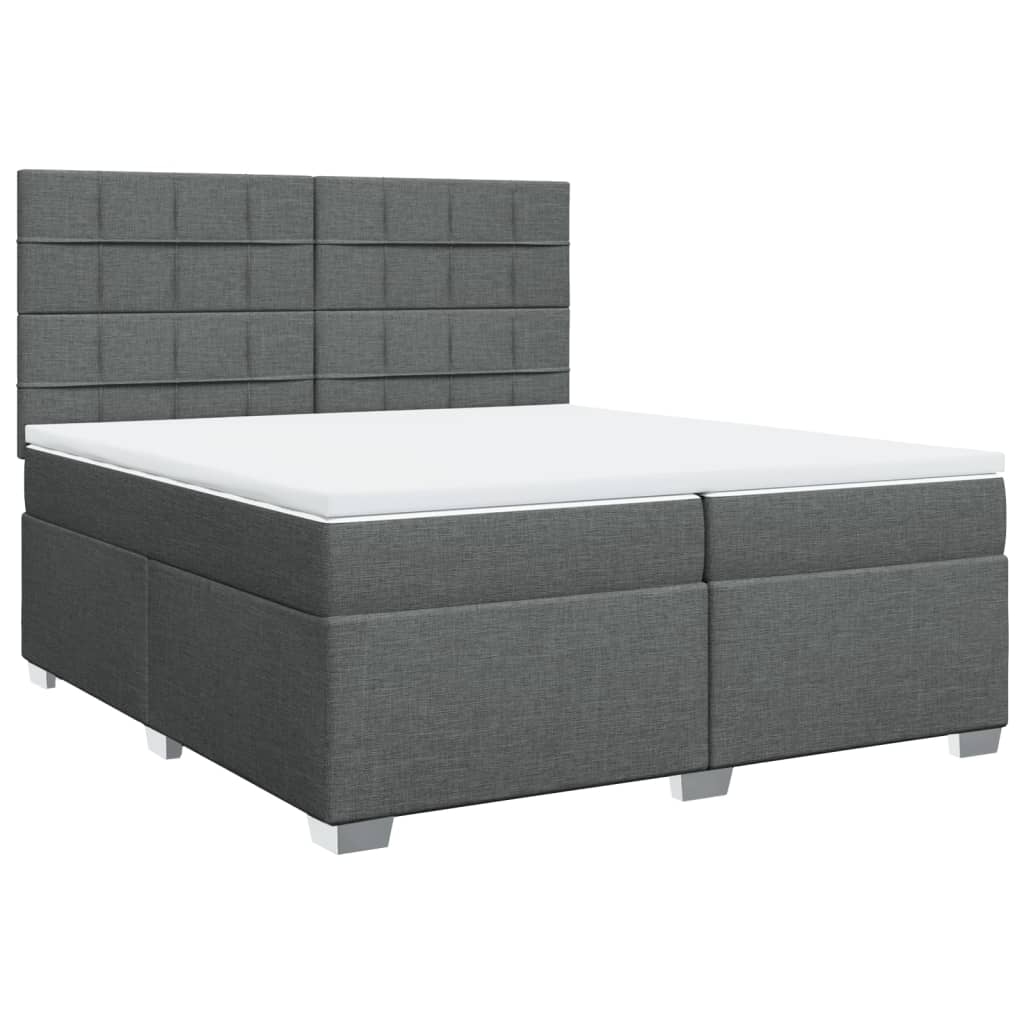 vidaXL Pat box spring cu saltea, gri închis, 200x200 cm, textil