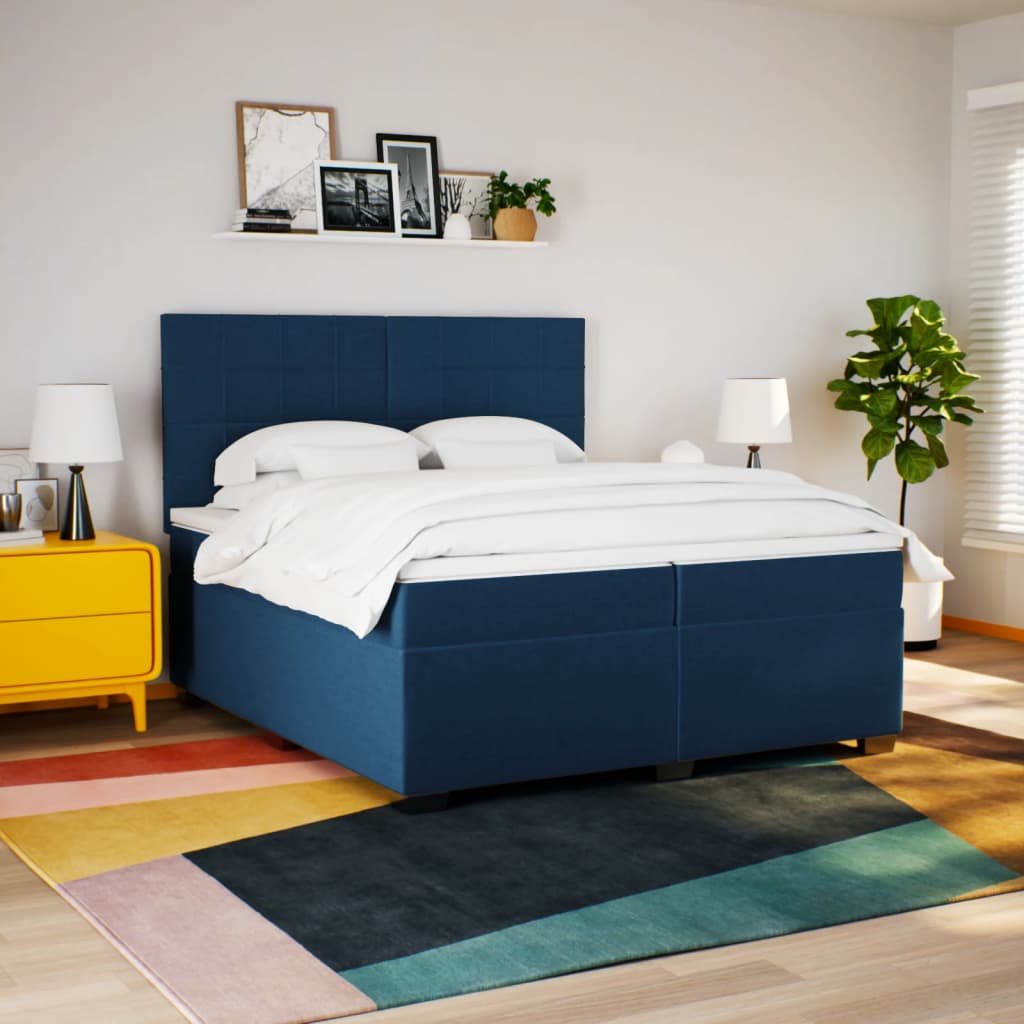 vidaXL Boxspring met matras stof blauw 200x200 cm, foto 2