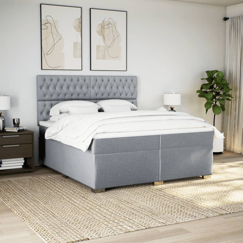 vidaXL Boxspring met matras stof lichtgrijs 200x200 cm grijs, foto 2