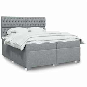 Box spring postelja z vzmetnico svetlo siva 200x200 cm blago