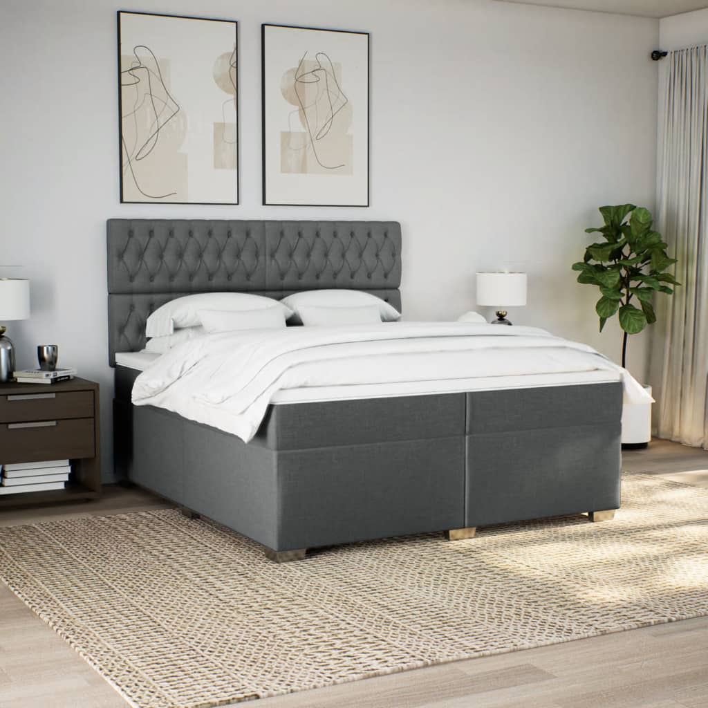 vidaXL Boxspring met matras stof donkergrijs 200x200 cm grijs, foto 2