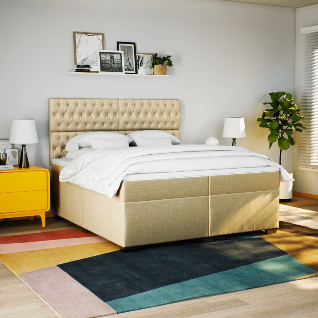 vidaXL Boxspring met matras stof crèmekleurig 200x200 cm afbeelding