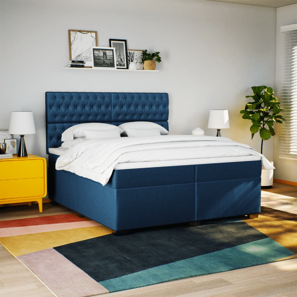vidaXL Boxspring met matras stof blauw 200x200 cm afbeelding