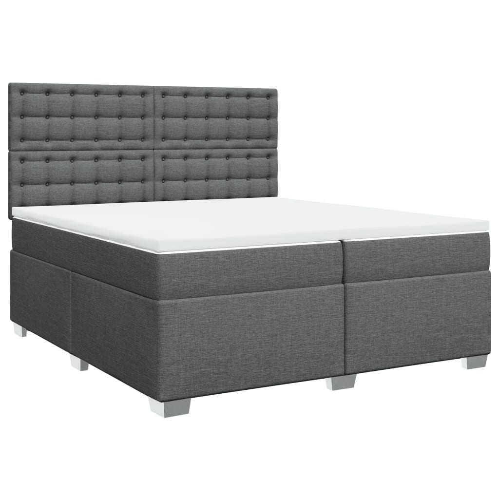 vidaXL Pat box spring cu saltea, gri închis, 200x200 cm, textil