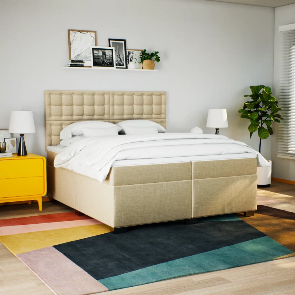 vidaXL Boxspring met matras stof crèmekleurig 200x200 cm afbeelding