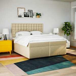 Box spring postel s matrací krémová 200x200 cm textil - obrázek 3