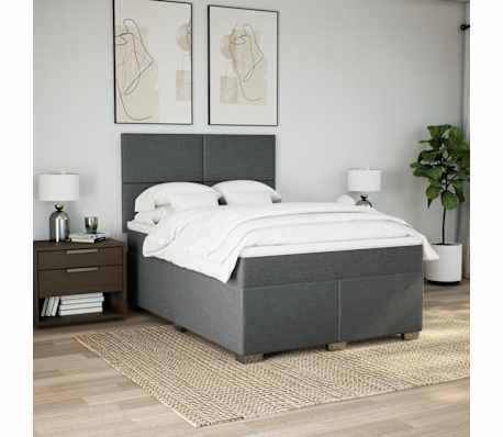 vidaXL Box Spring Bed with Mattress Dark Grey Queen Fabric