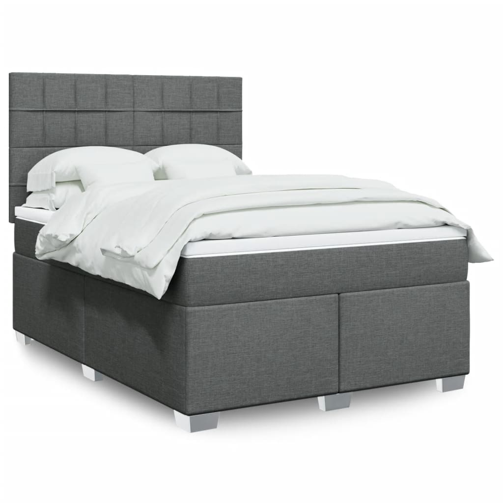 vidaXL Box Spring Bed with Mattress Dark Grey Queen Fabric