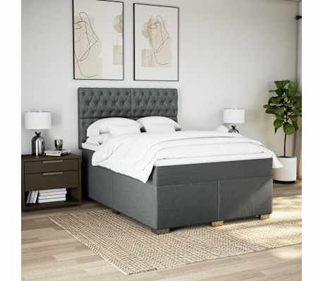 vidaXL Box Spring Bed with Mattress Dark Grey Queen Fabric