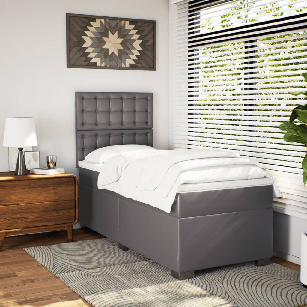 vidaXL Boxspring met matras kunstleer grijs 80x200 cm afbeelding