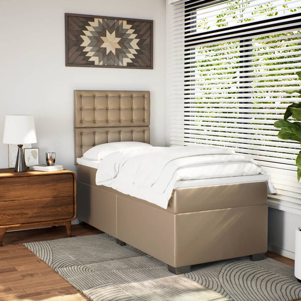 vidaXL Boxspring met matras kunstleer cappuccinokleurig 80x200 cm bruin, foto 2