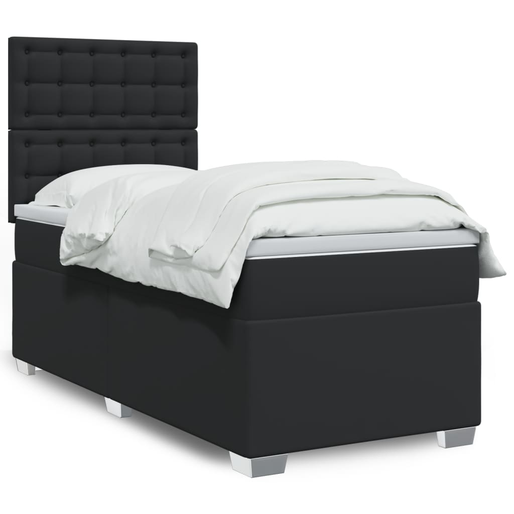 Kontinentalseng 90x190 cm med madras og topmadras - kunstlæder, sort
