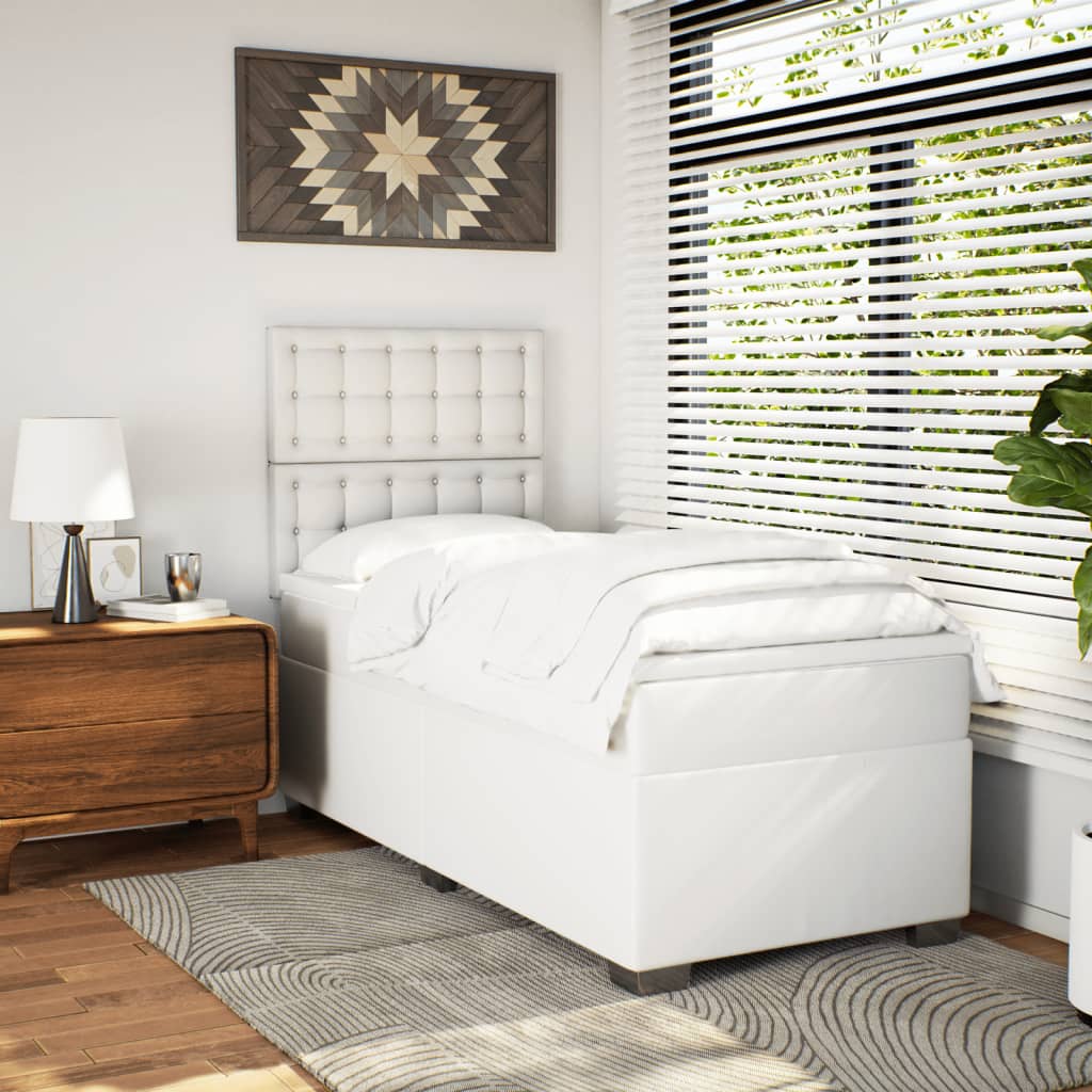 vidaXL Boxspring met matras kunstleer wit 90x190 cm afbeelding