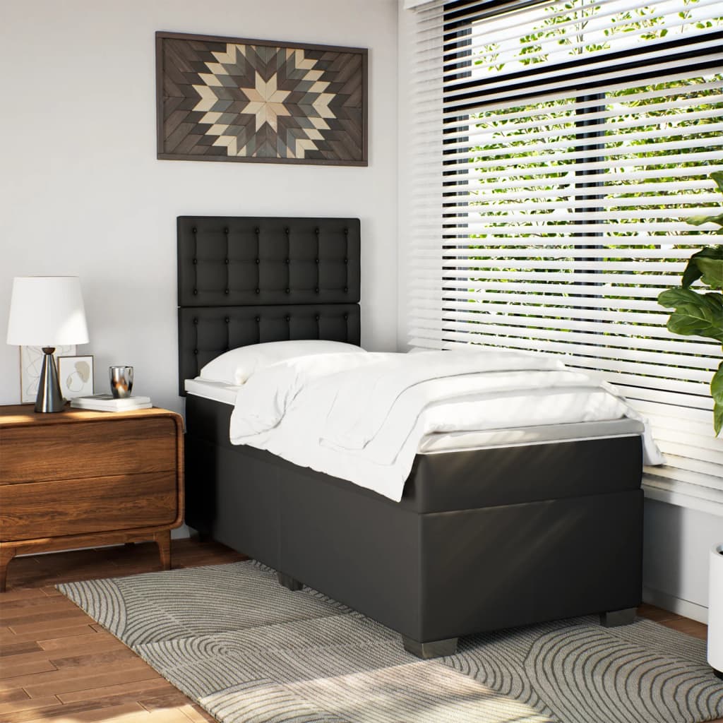 vidaXL Boxspring posteľ s matracom čierna 90x200 cm umelá koža