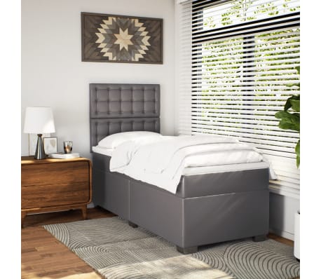 vidaXL Boxspringbett mit Matratze Grau 90x200 cm Kunstleder