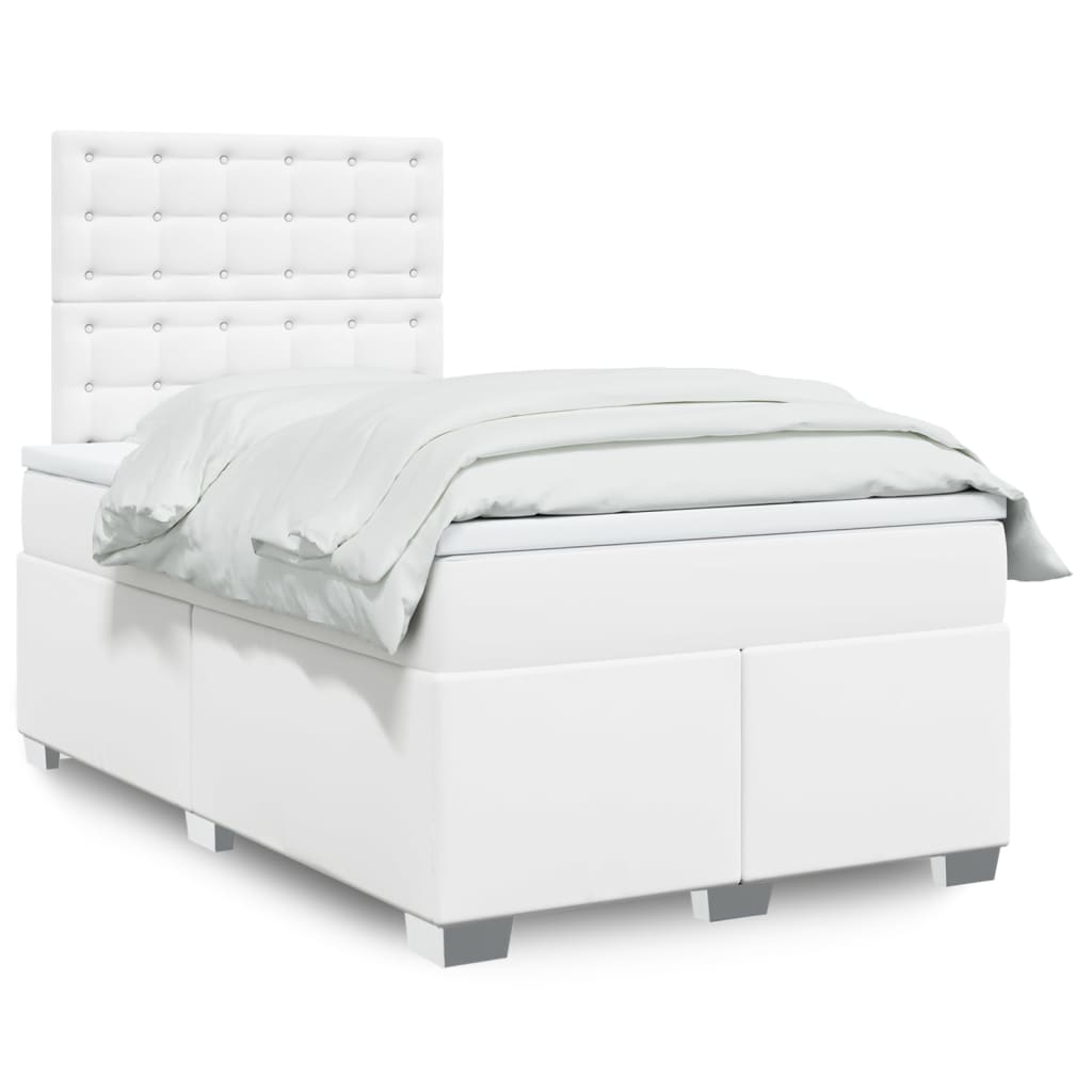 Boxspringbett mit Matratze Weiß 120×190 cm Kunstleder