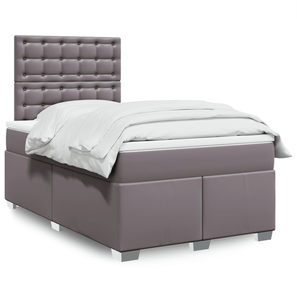 vidaXL Boxspringbett mit Matratze Grau 120x190 cm Kunstleder