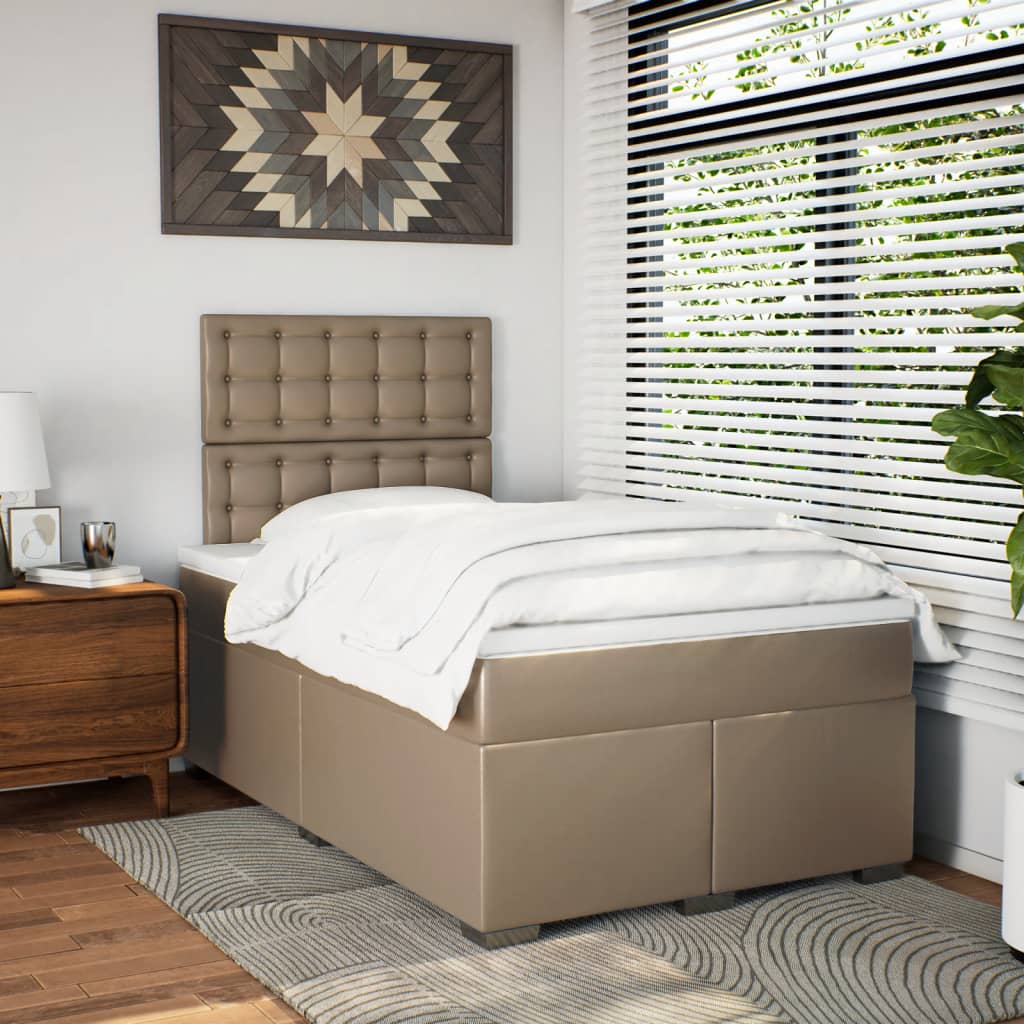 vidaXL Boxspringbed met matras kunstleer cappuccinokleurig 120x190 cm bruin, foto 2