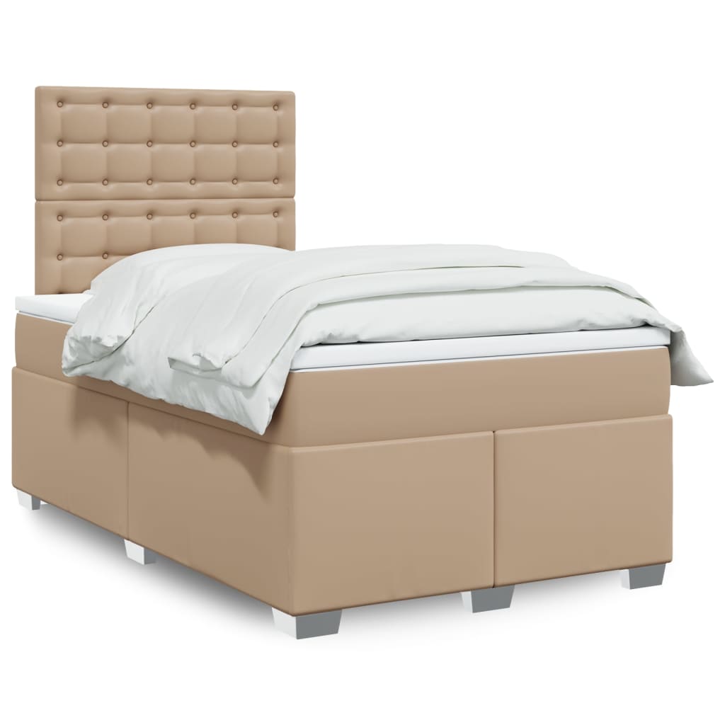 vidaXL Pat box spring cu saltea, cappuccino, 80x200 cm piele ecologică