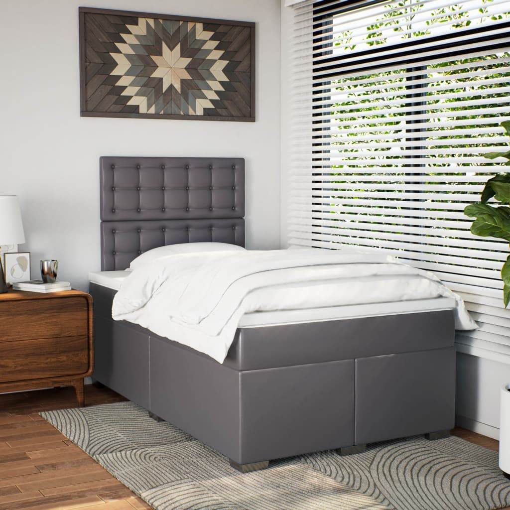 vidaXL Boxspring met matras kunstleer grijs 120x200 cm afbeelding