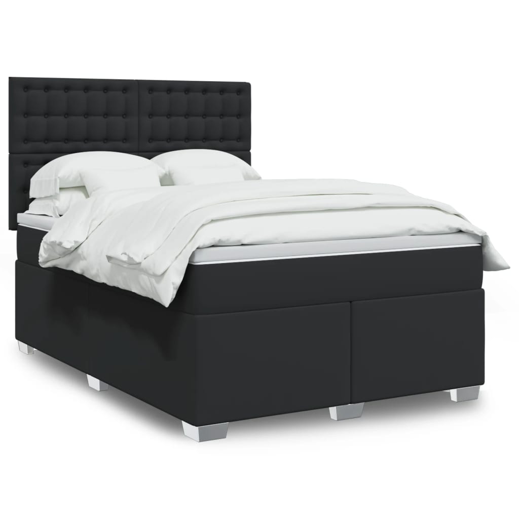 Kontinentalseng 140 x 190 cm med madras og topmadras - sort kunstlæder