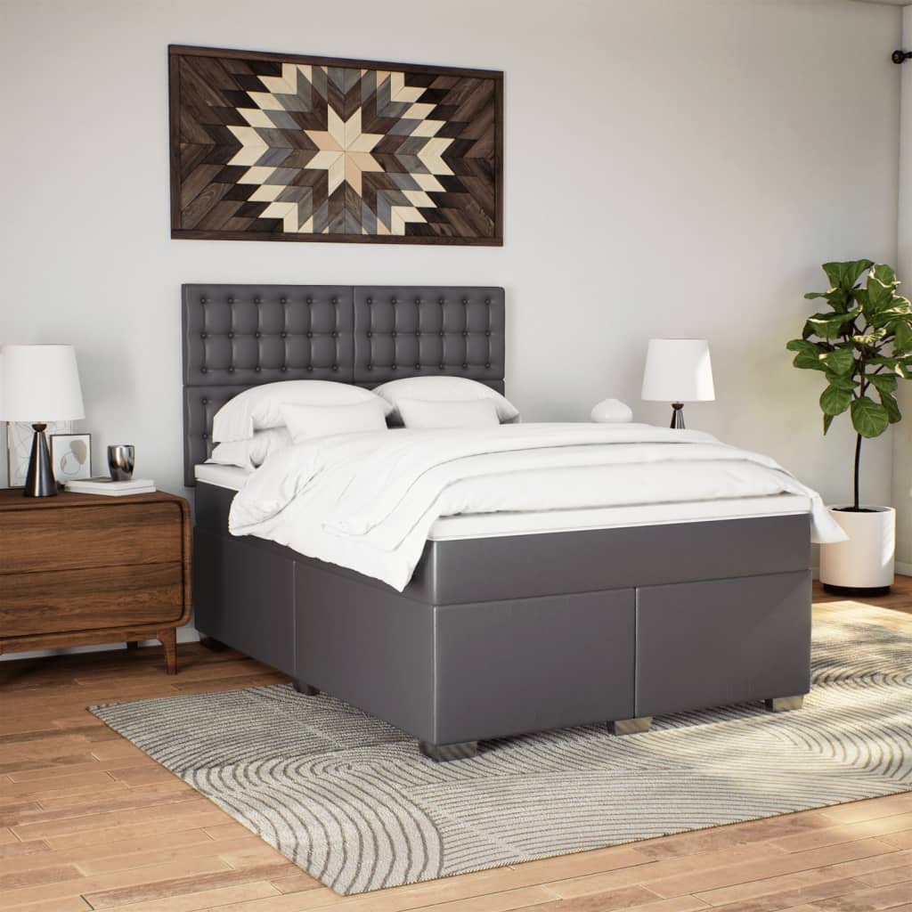 vidaXL Boxspring met matras kunstleer grijs 140x200 cm afbeelding