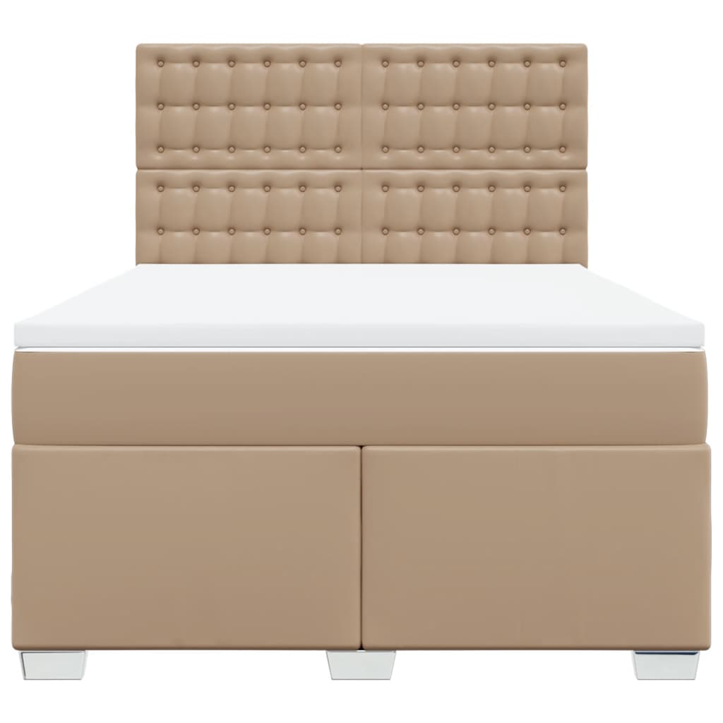 vidaXL Boxspring met matras kunstleer cappuccinokleurig 140x200 cm bruin, foto 4