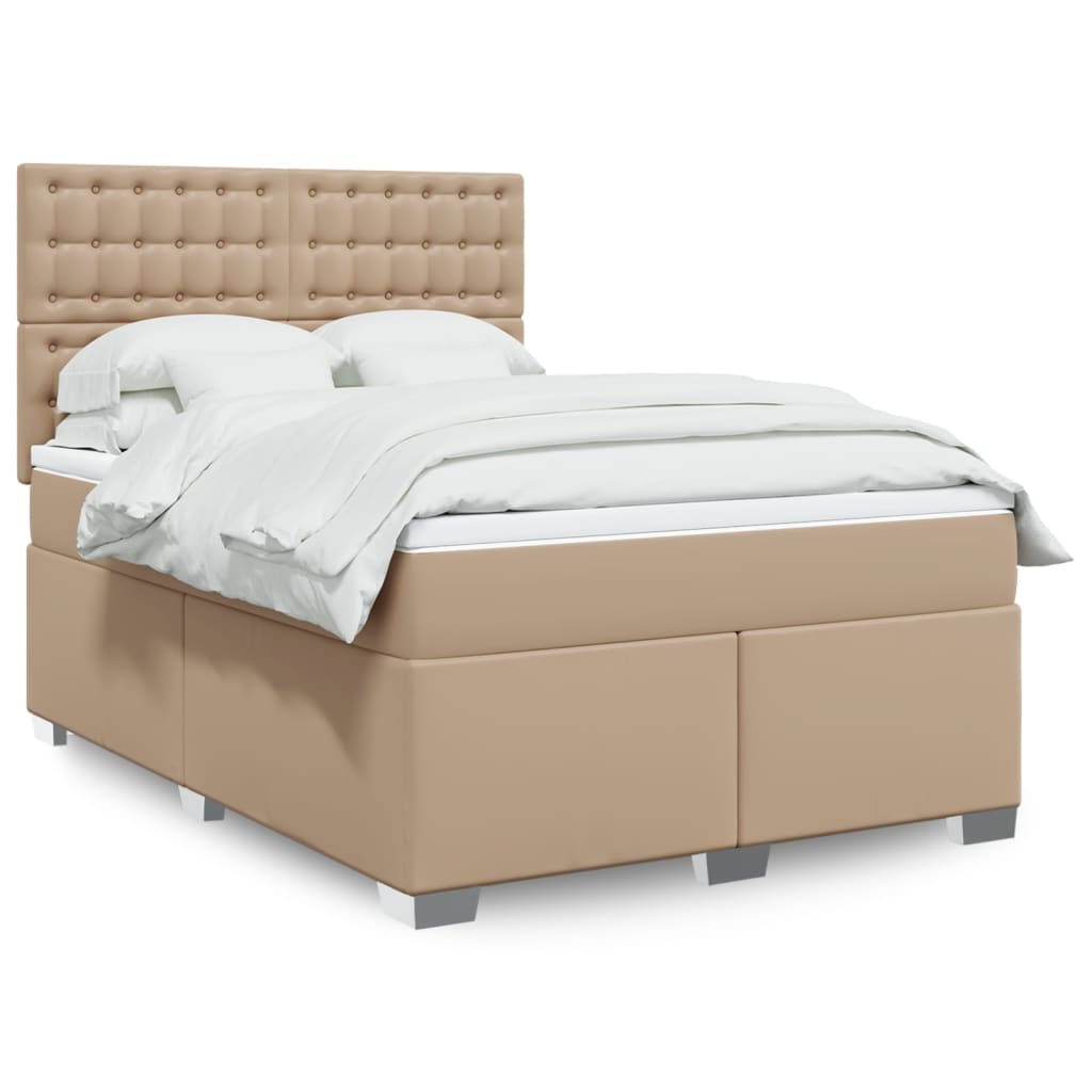 vidaXL Pat box spring cu saltea, cappuccino, 140x200cm piele ecologică