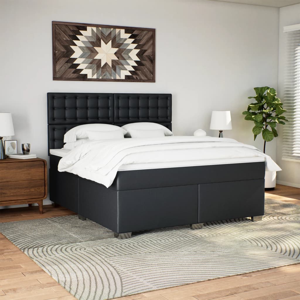 vidaXL Boxspring met matras kunstleer zwart 180x200 cm afbeelding