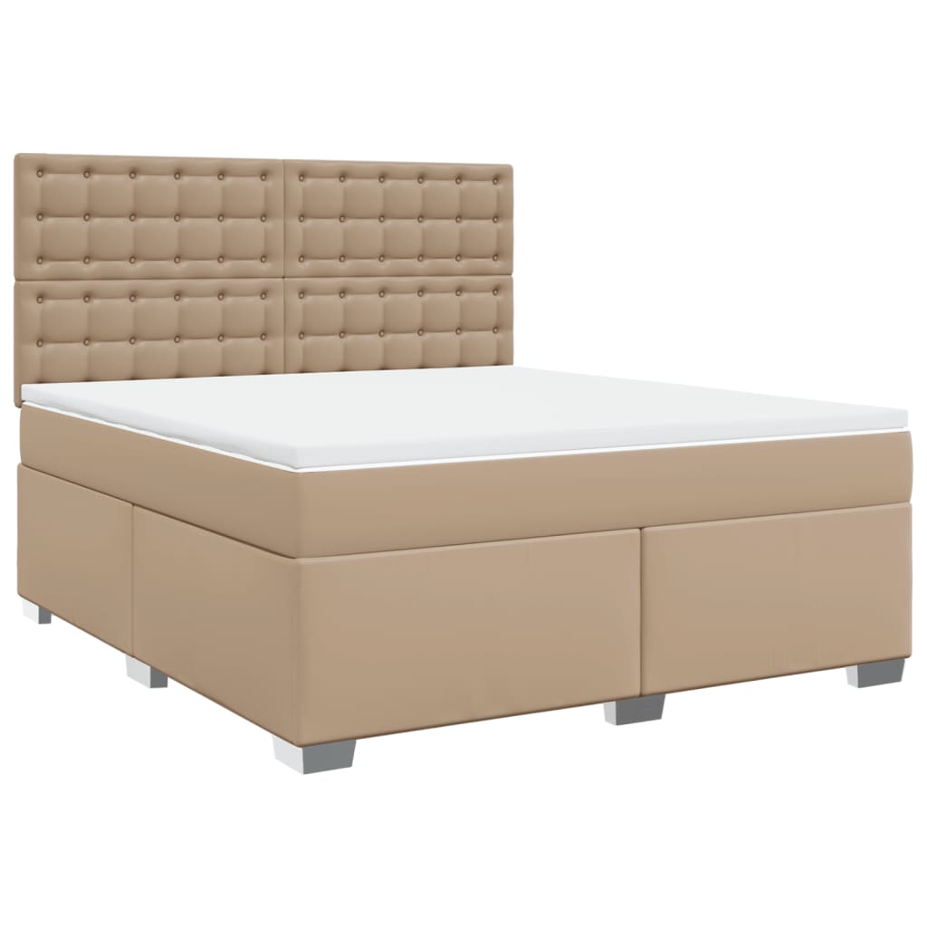 vidaXL Boxspring met matras kunstleer cappuccinokleurig 180x200 cm bruin, foto 3