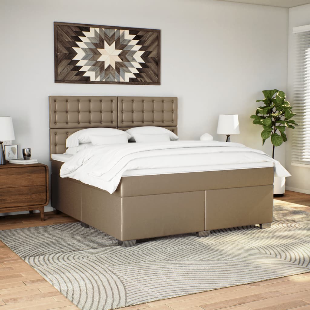 vidaXL Boxspring met matras kunstleer cappuccinokleurig 180x200 cm bruin, foto 2