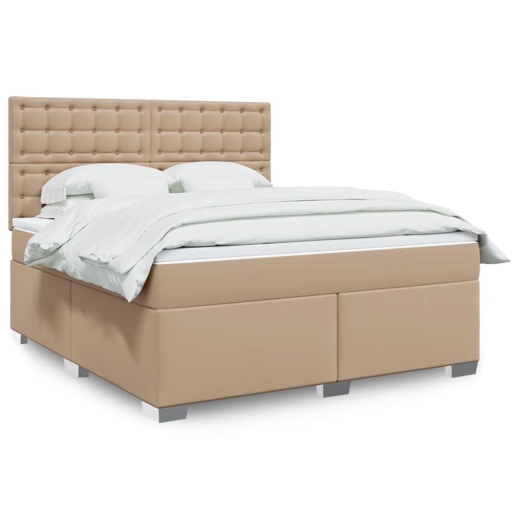 vidaXL Pat box spring cu saltea, cappuccino, 180x200cm piele ecologică