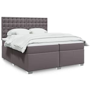 Box spring postelja z vzmetnico siva 200x200 cm umetno usnje