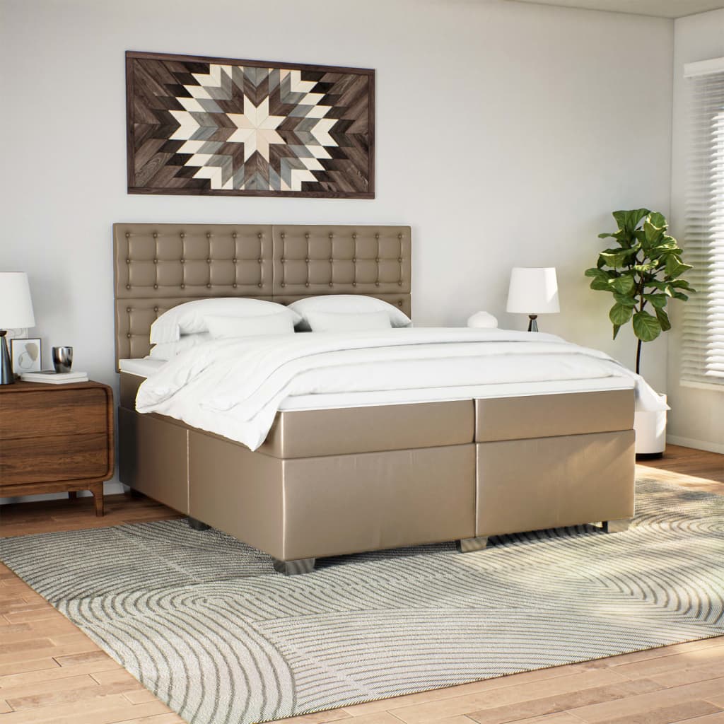 vidaXL Boxspring met matras kunstleer cappuccinokleurig 200x200 cm bruin, foto 2